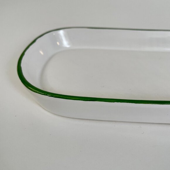 Oval Porcelain Trinket Bath Display Tray, Handmade in Portugal, White/Green - Picture 4 of 7